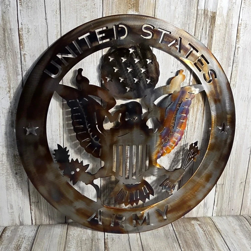 United States Army Metal Wall Art Sign Heat Treated Rainbow Patina USA Made